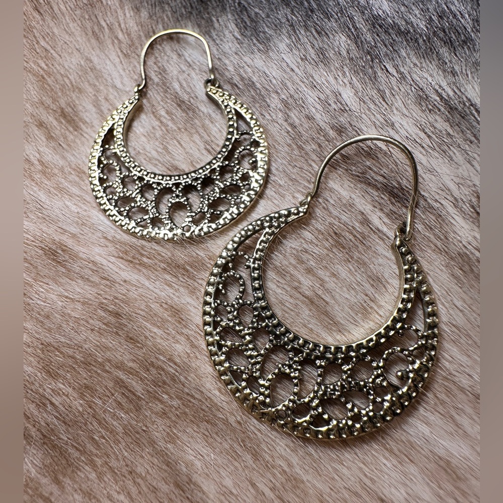 Indonesian Solid Brass Disc Hoops